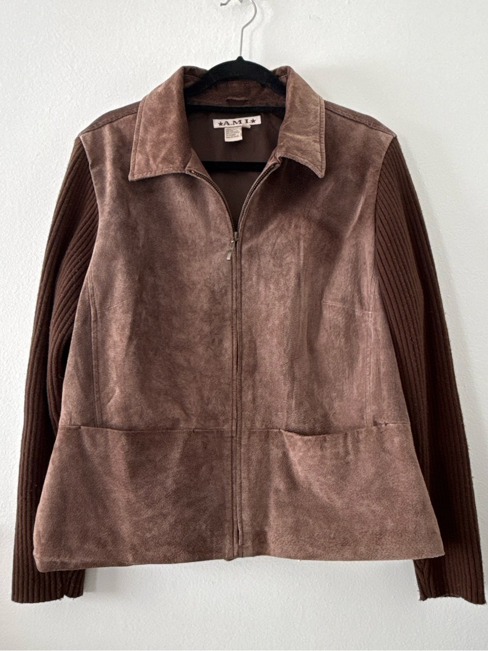 Vintage 90’s Y2K Ami Alexandre Mattiussi Brown Suede & Knit Sleeve Jacket